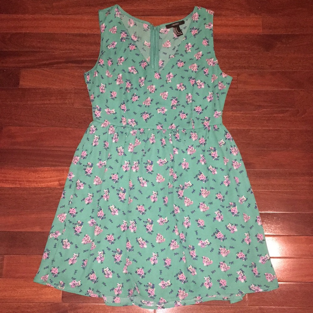 Green Floral Skater Dress